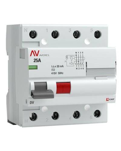 DV 4P 25А/ 30мА (AC)  AVERES (rccb-4-25-30-ac-av). Выключатели дифференциального тока (УЗО). EKF в Батайске