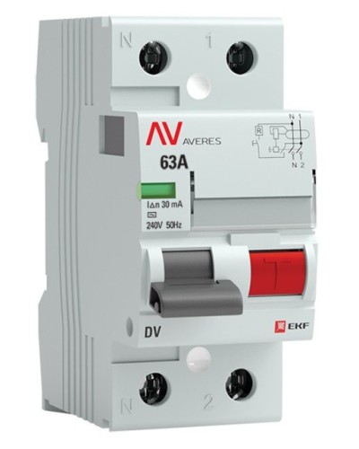 DV 2P 63А/ 30мА (AC)  AVERES (rccb-2-63-30-ac-av). Выключатели дифференциального тока (УЗО). EKF в Батайске
