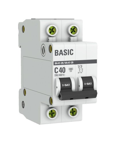 Автоматический выключатель 2P 40А (C) 4,5кА ВА 47-29 Basic (mcb4729-2-40C). Автоматический выключатель. EKF в Батайске