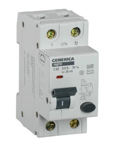 GENERICA АВДТ 32 C40 2Р 30мА (MAD25-5-040-C-30). Автоматический выключатель дифференциального тока. IEK в Батайске