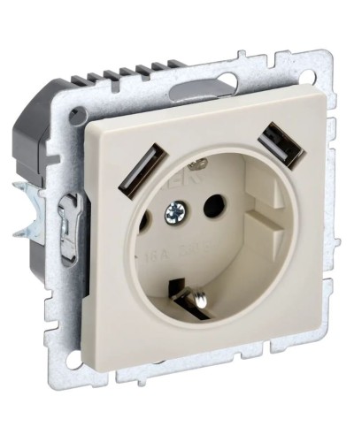 Розетка с з/к с USB A+A 2,1А РЮш10-1-БрКр бежевый BRITE (BR-R14-16-U21-D21-K10). Розетка с заземлением с защитными шторками, 2,1А. IEK в Батайске