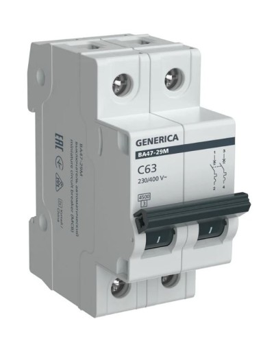 GENERICA ВА47-29М 2P C 63А 4,5кА (MVA21-2-063-C-G). Автоматический выключатель. IEK в Батайске