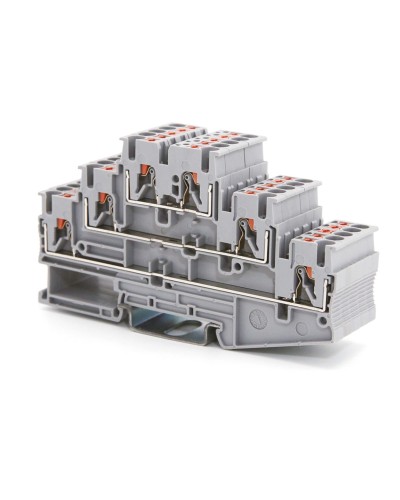 Клемма трехуровневая, зажим push-in, 2.5 кв.мм, серая (VPR-2.5-3L-GY). Клемма проходная, 6 точки подключения. ДКС в Батайске