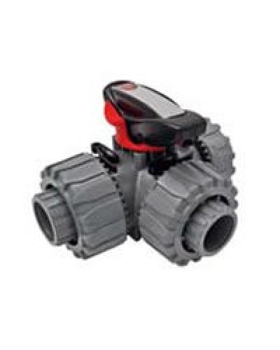 Ecoplast Кран шаровой трехходовой ПВХ D25 (уплотнение TPV, остальное EPDM) с муфтовым окончанием (49448). Кран шаровой, с муфтовым окончанием. Экопласт в Батайске